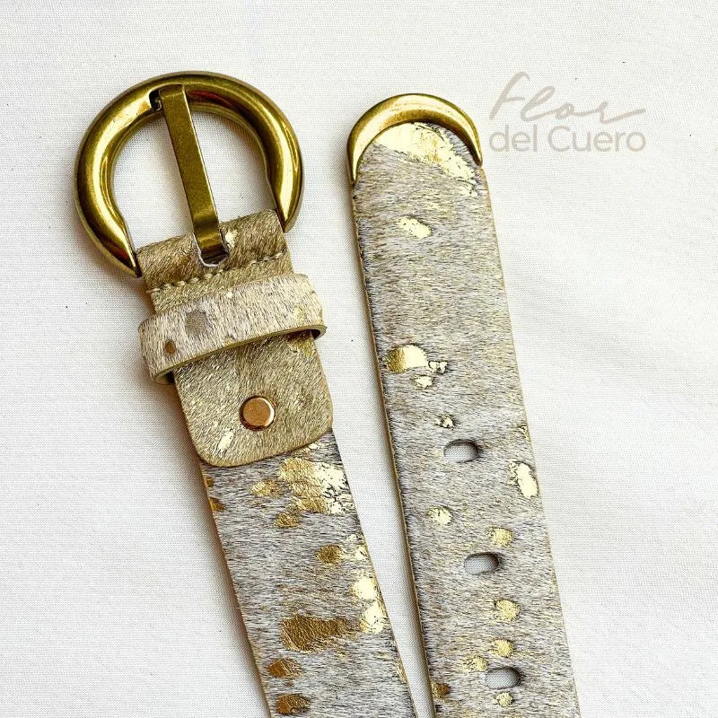 CINTURÒN ANIMAL PRINT BEIGE CON DORADO 3.5CM