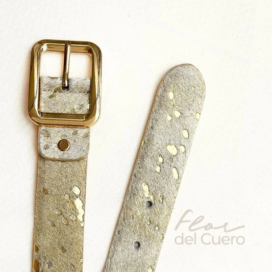CINTURÒN ANIMAL PRINT BEIGE CON DORADO 3.5CM