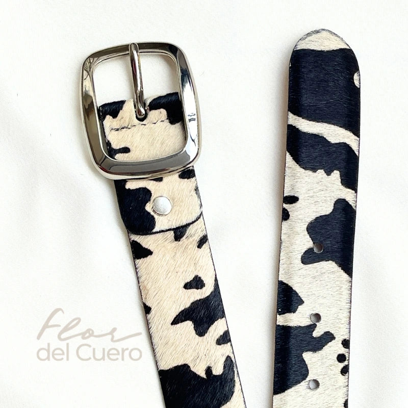 CINTURON ANIMAL PRINT VACA BLANCA 3.5CM