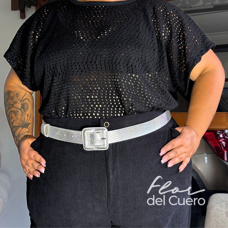 CINTURÓN JULIANA PLUS SIZE PLATEADO 3.5CM