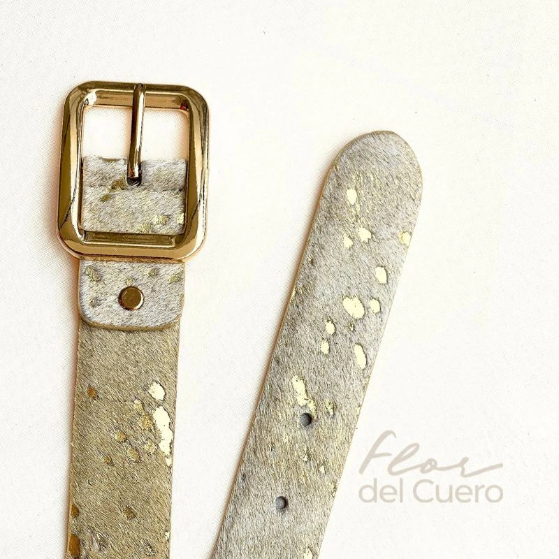 CINTURÒN ANIMAL PRINT BEIGE CON DORADO  3.5CM